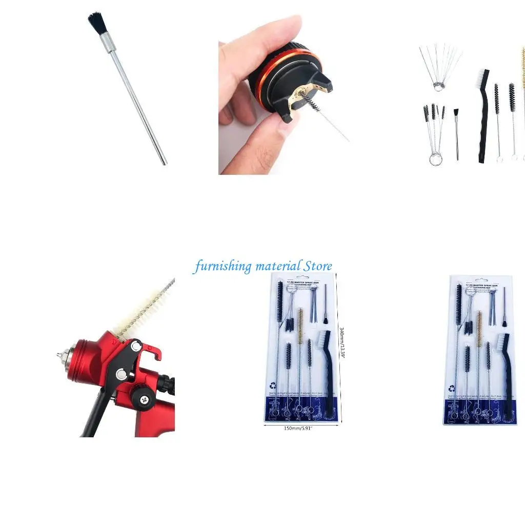 Y5GD 17x البخاخة رذاذ تنظيف أداة إصلاح الفولاذ المقاوم للصدأ إبرة فرشاة مجموعة لتنظيف الفوهات بنادق الرش معدات الوشم #1