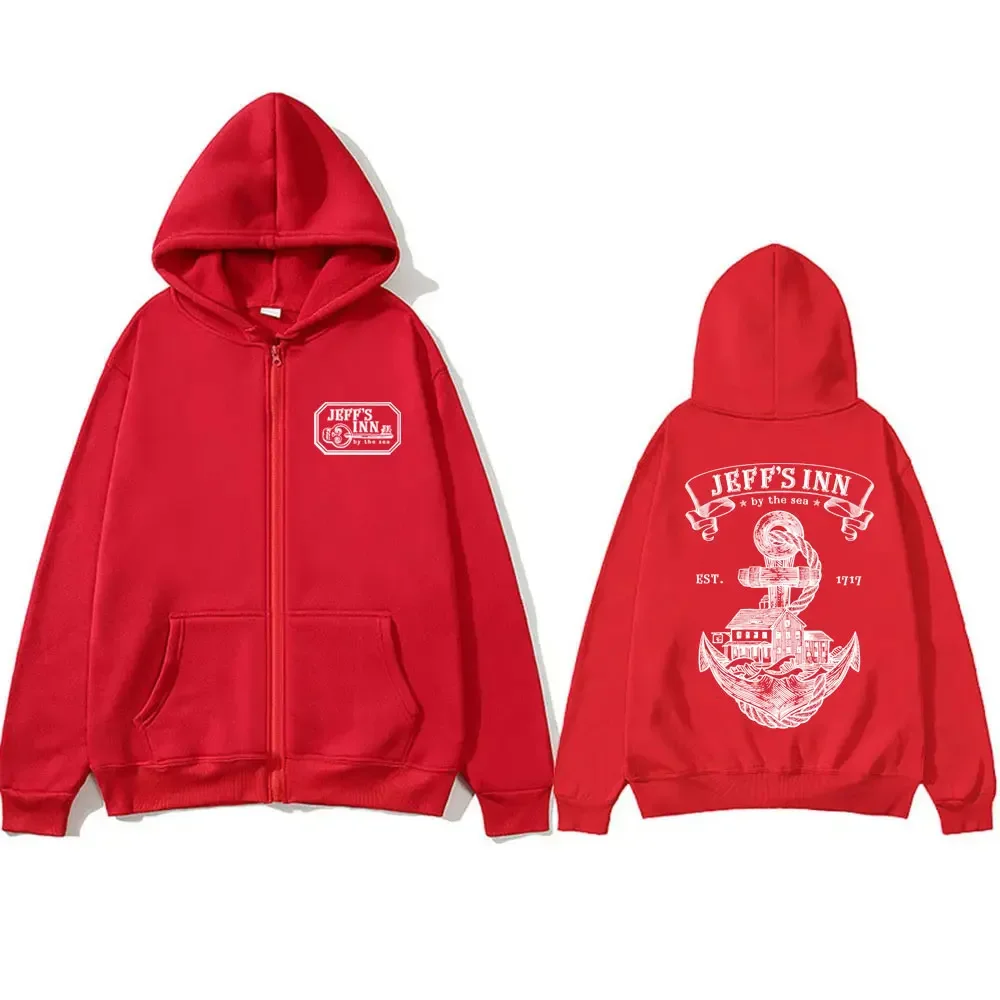 Vintage Skeleton Key Variation Zipper Hoodies Our Flag Means Death Jeff's Inn By The Sea Print Zip Up Jacket Male Fleece Hoodies