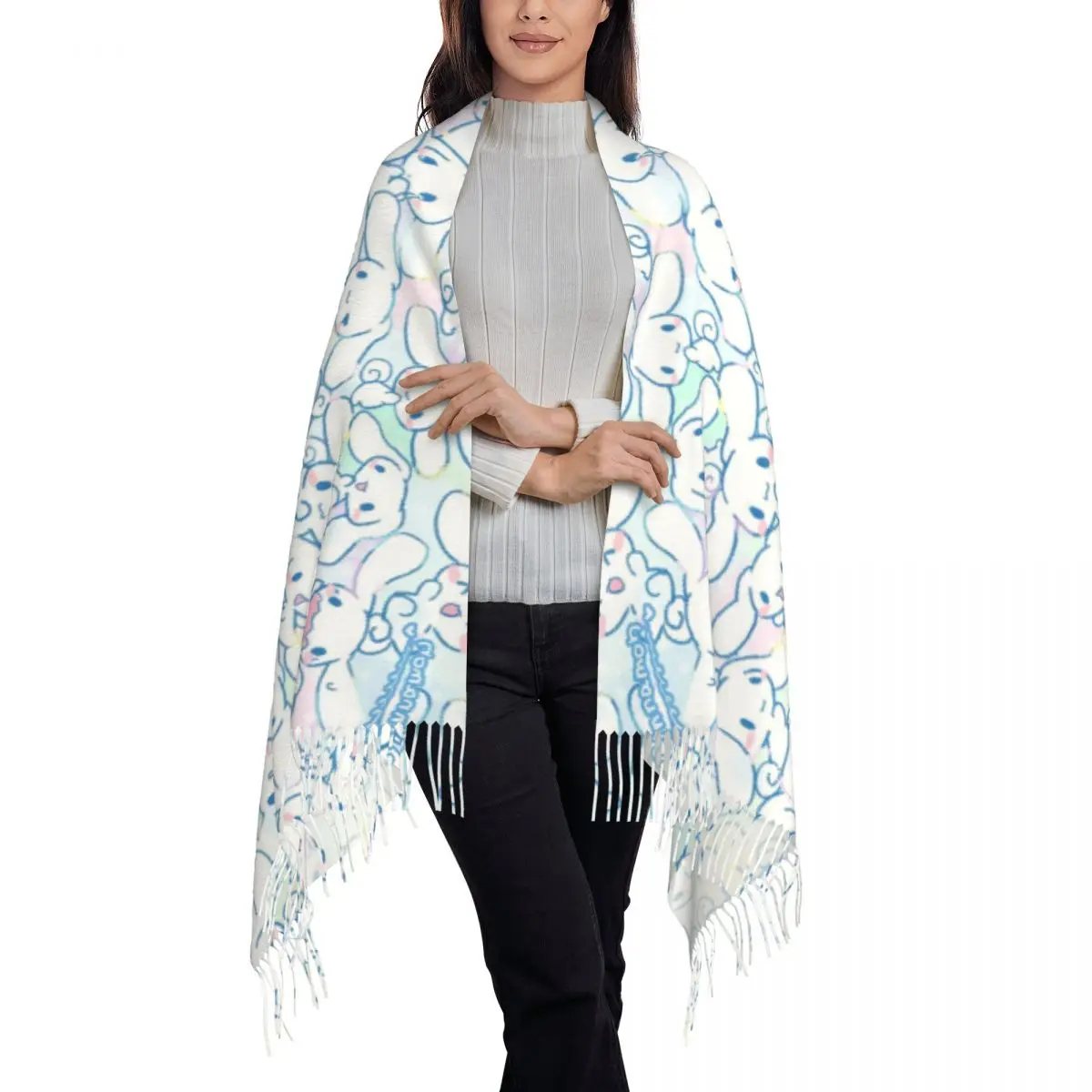 Fall Cinnamoroll Pattern Neck Shawl Sanrio Soft Echarpe Wraps Gifts Ladies Thermal Outdoor