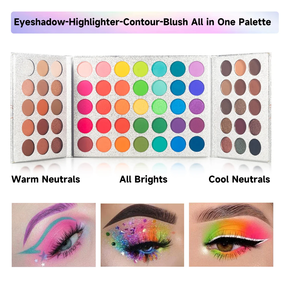 65 Colors Eye Shadow Plate Shimmer Matte Sequin Eyeshadow Colorful Stage Ball Dedicated Neon Eyeshadow Palette Makeup Beauty