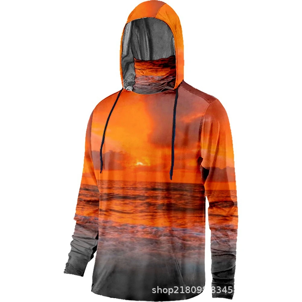 

Men's Long Sleeve Uv Protection Mask Fishing Hooded Shirts Pullover Fishing Shirt Summer Performance Fishing Clothing