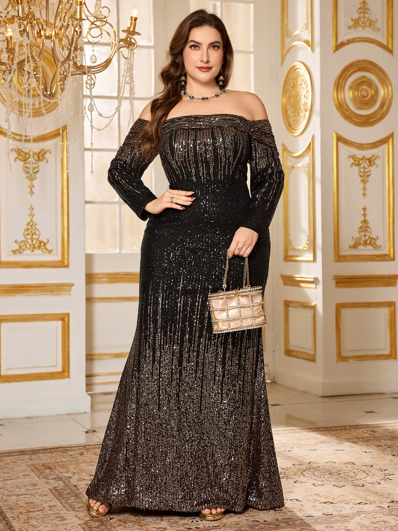 

UNITHORSE Женское блестящее вечернее платье больших размеров с открытыми плечами для вечеринки, бала, свадебного наряда для гостей, вечернего платья