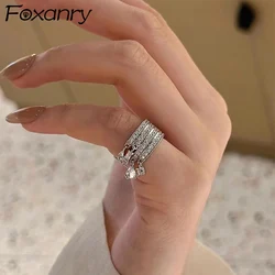 Foxanry Silver Color Sparkling Zircon Cuff Rings For Women Girls Fashion Personality Simple Temperament Engagement Jewelry Gifts