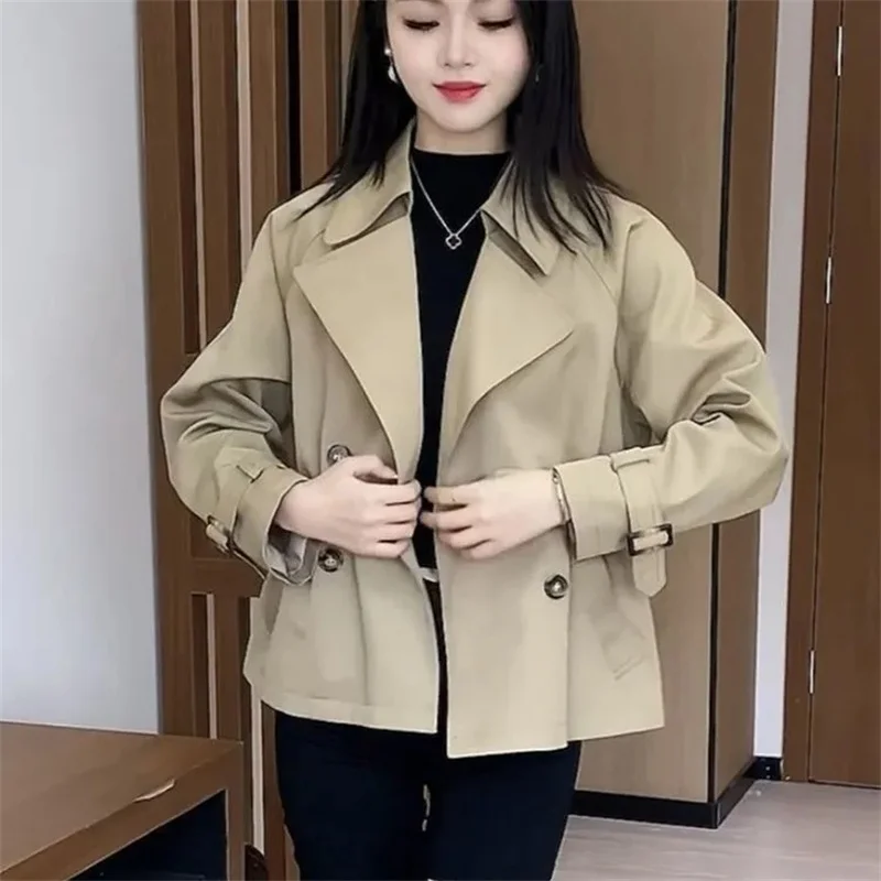 High-Quality Windbreaker Jacket Women\'s Fashion Waist Short Outwear 2024Spring Autumn New Coat Double-Breasted Loose Female Tops