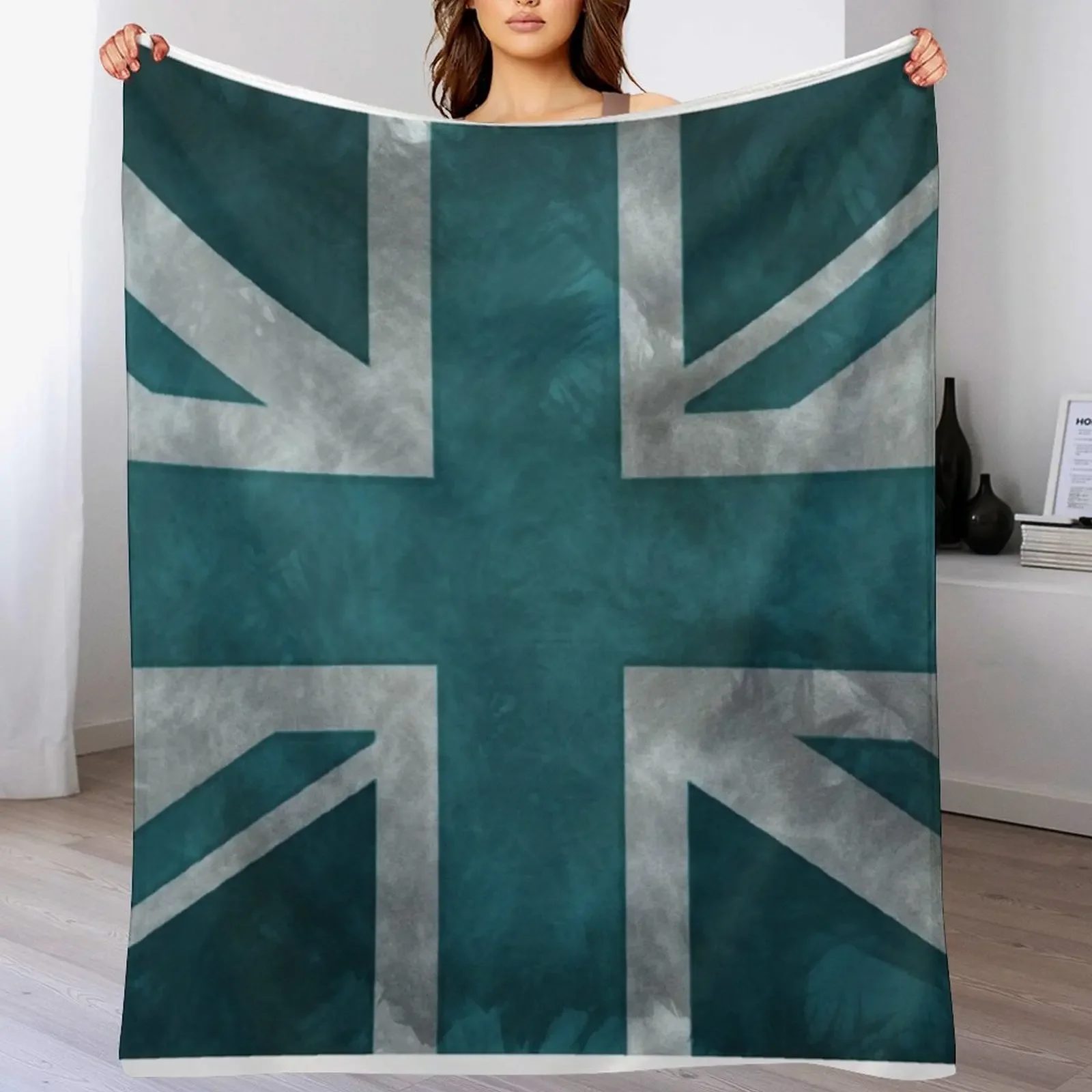 

Teal Distressed Union Jack Throw Blanket Single Luxury Brand Hair Flannels Blankets