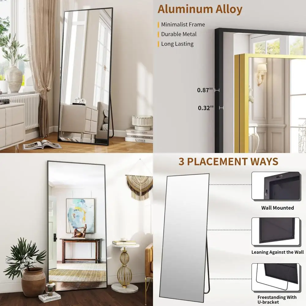 

Full-Length Floor Mirror 71 x 26 with Stand, Aluminum Frame, Freestanding or Wall-Mounted, Full Body Mirror for Home or Studio