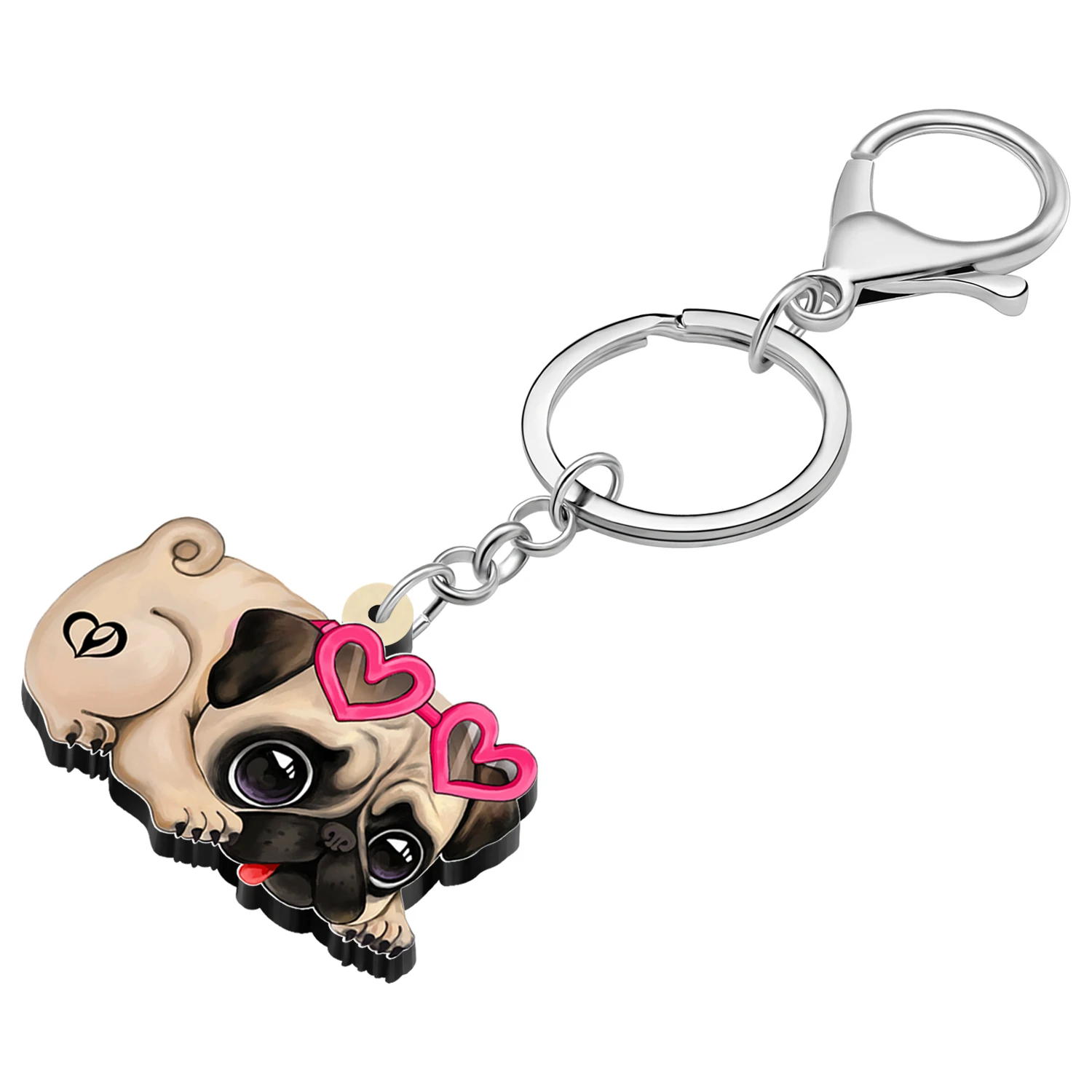 BONSNY Acrylic Big Eyes Pug Dog Key Chains Key Ring For Women Girls Kids Charms Purse Car Keychains Puppy Gifts Accessories