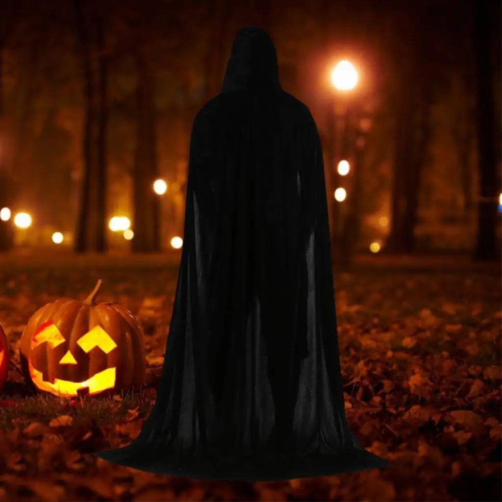 Long Velvet Cape Cloak with Hood for Adults Halloween Costume Gothic Vampire Wizard Witch Unisex Plus Size Party Wear