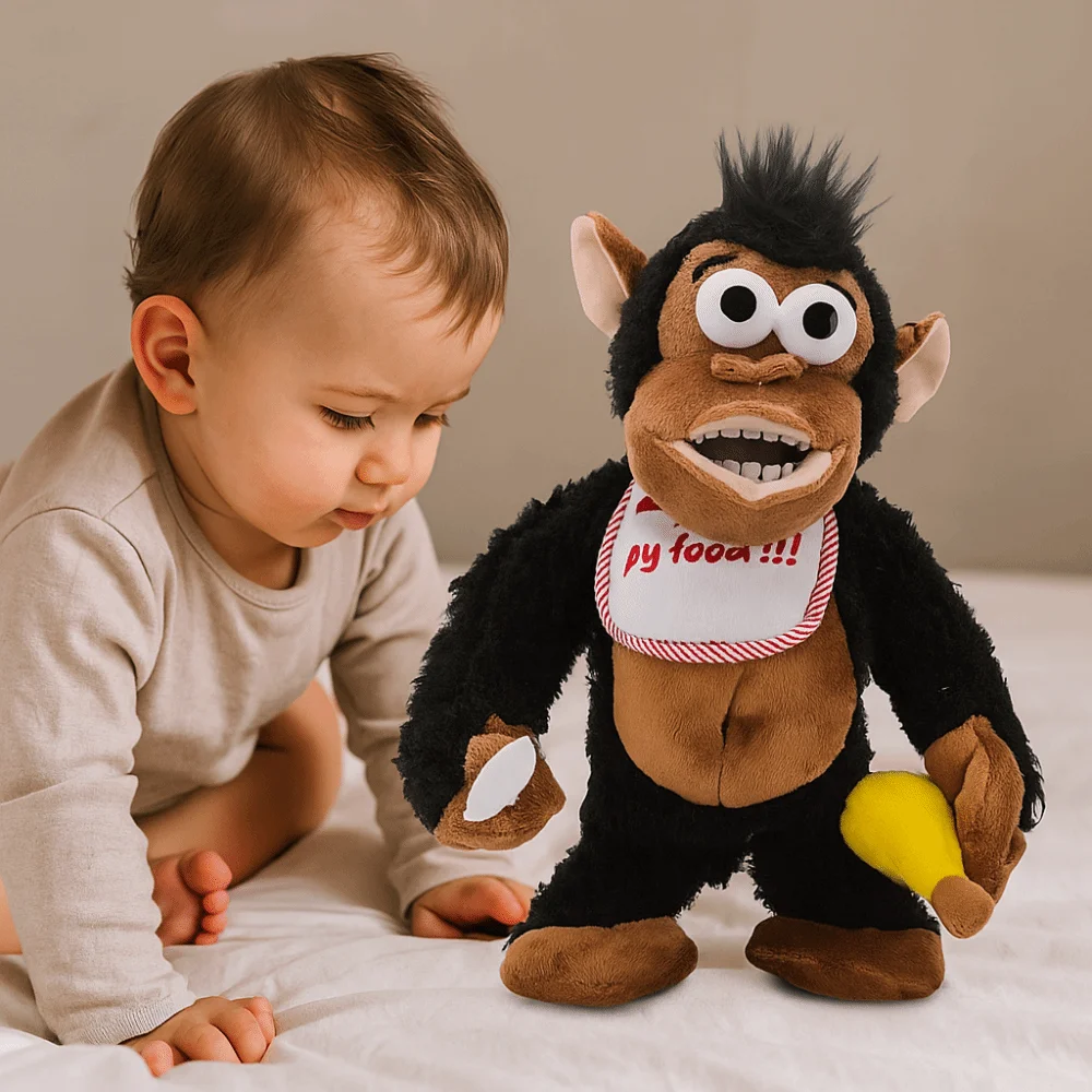 Crying Gorilla Electric Moving Monkey Fluffy Eating Banana Magnetic Monkey Toys Collection Soft Guarding Food