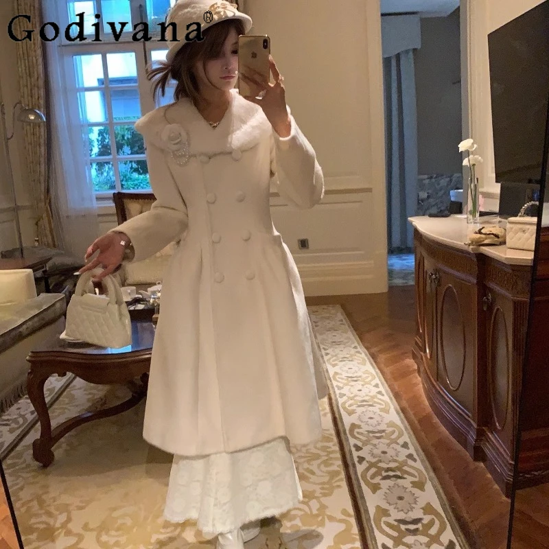 Princess Winter Thickened Warm Overcoat Women's Original New Gentle Japanese Style Wool Coat Female Japanese Lolita Wool Coat