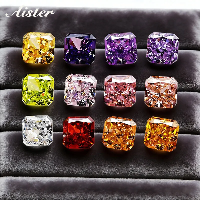 Top Colors Square Crushed Ice Cut High Carbon Diamond Cubic Zirconia Gesstome 4K Cutting 5A Grade Quality CZ Lab Zircon Stones