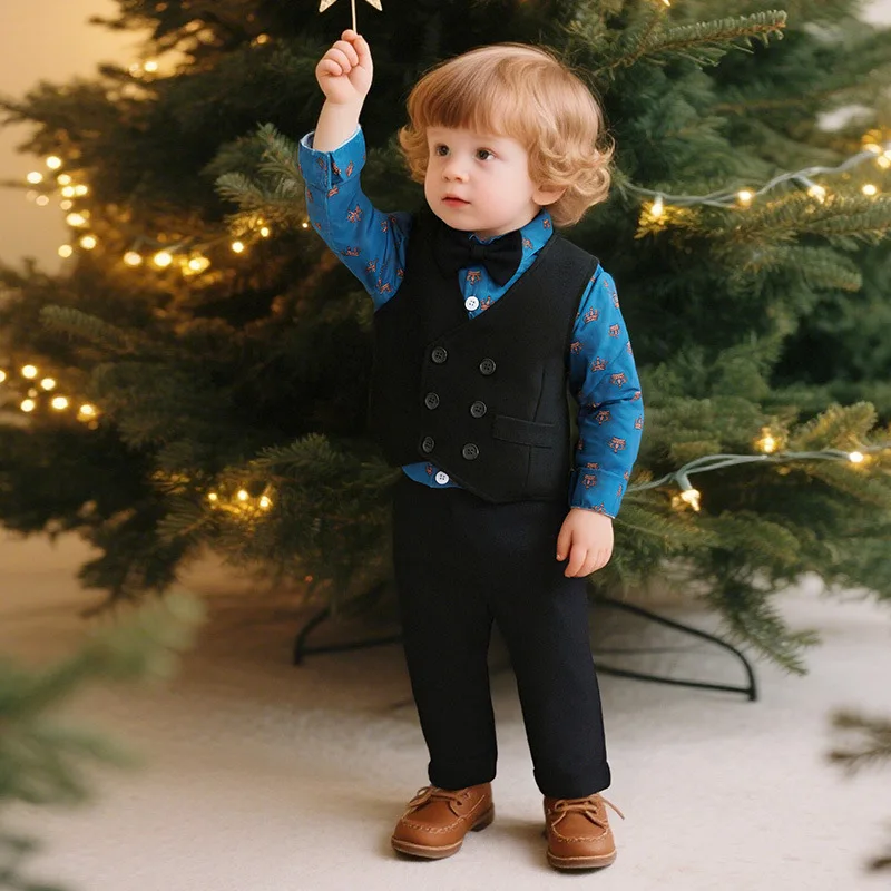 Boys Suit 2026 Spring and Summer New Childrens Wear Boys Baby Foreign Style British Gentleman Vest Suit Three-piece Set