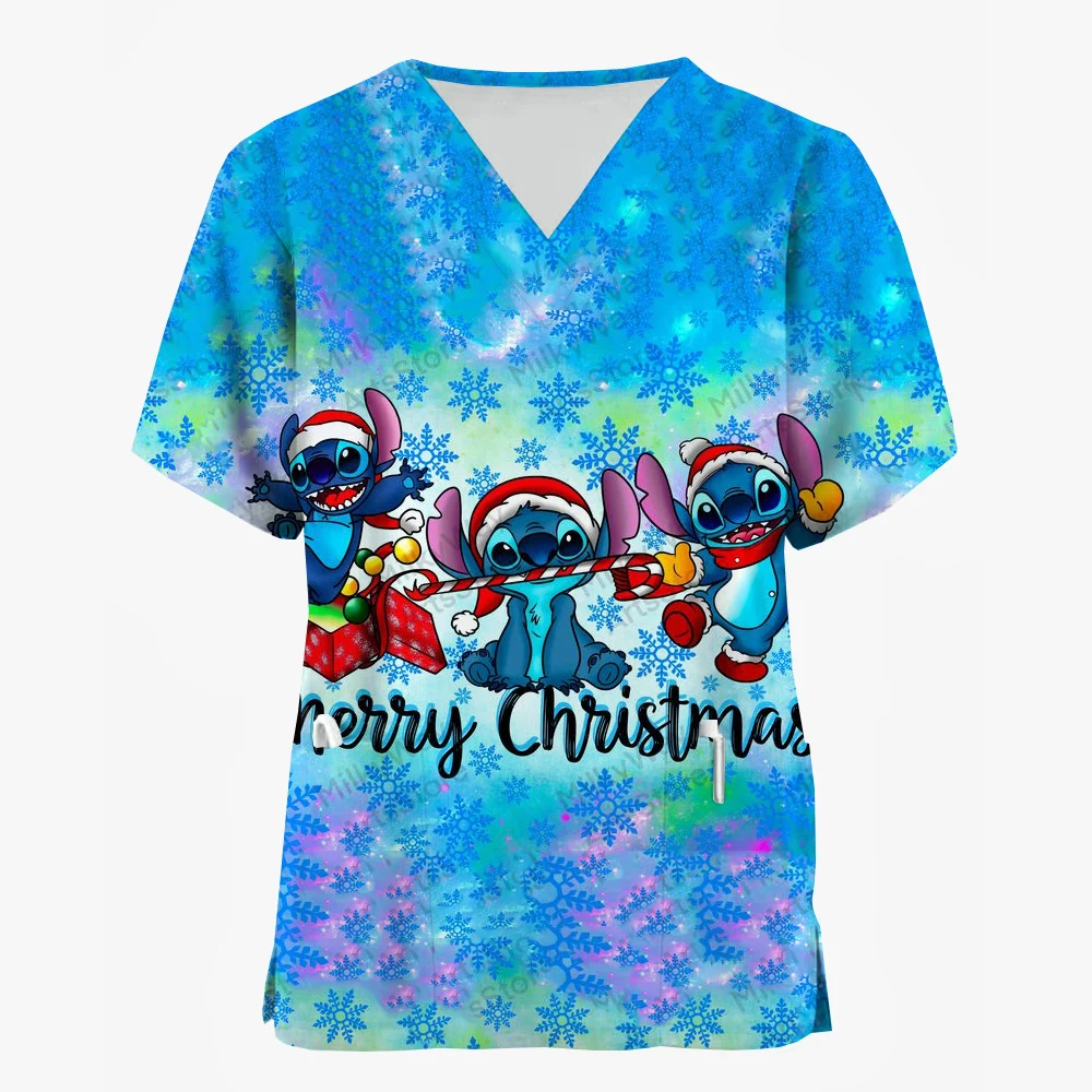 Women Nurse Uniform Veterinary uniforms dental work uniforms Pocket T-shirt V Neck Merry Christmas Tops Disney Top Stitch Woman