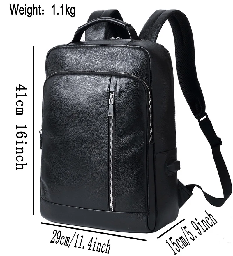 Men Genuine Leather Backpack Fashion Large Capacity Women Cow Leather Rucksack 14Inch Natural School Bag Office Daypack