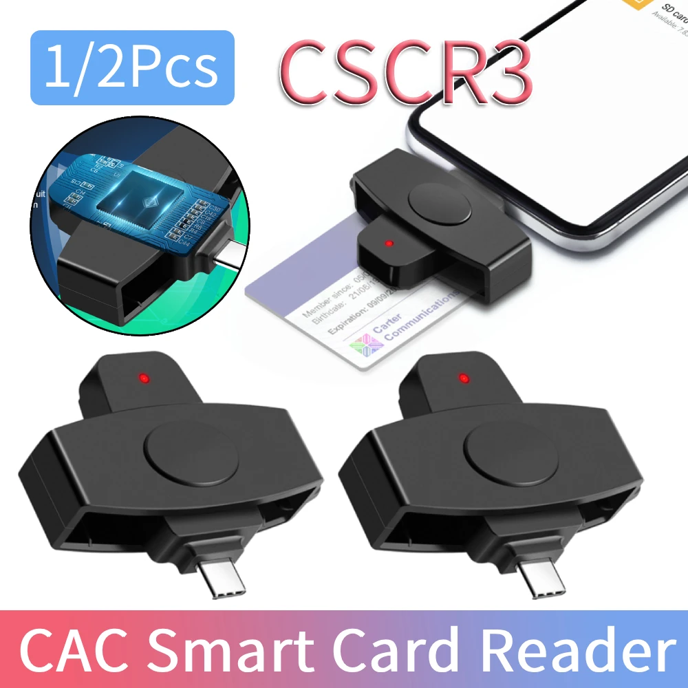 

1/2 шт. CSCR3 Type-C: портативный считыватель смарт-карт CAC, считыватель смарт-чипов, аксессуары для банковских и налоговых деклараций, поддержка Windows и OS