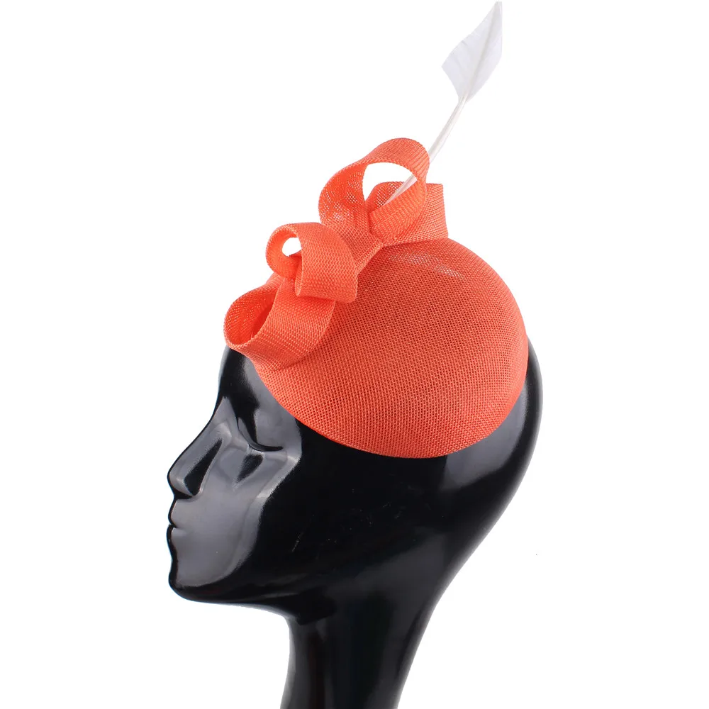 New Fashion Womens Sinamay Fascinator Femme Cocktail Party Big Hat Wedding Church Feather Flower Derby Chapeau Cap Hair Clip