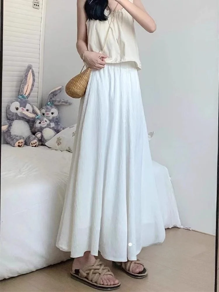 

Юбка-трапеция с высокой талией, брюки, женские зимние хлопковые и льняные широкие брюки, плиссированная юбка в пол, корейская простая юбка