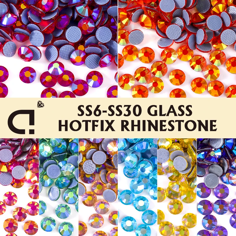 VCCRYSTAL SS6-SS30 Multicolour HotFix Glass Rhinestone Glitter Crystal Stone Flatback Rhinestone for Crafts Clothes Shoes Decor