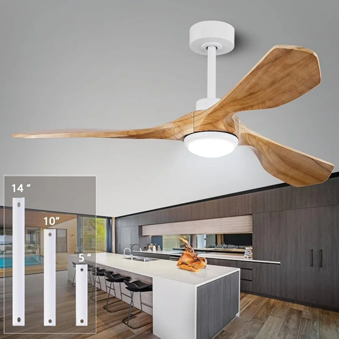 52 Inch Ceiling Fans No Light Electric Fan with Remote Control 3 Blade Reversible DC Motor Modern Wood Fan for Farmhouse