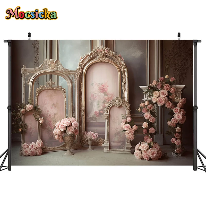 Mocsicka-parede do fundo da fotografia, suportes feitos sob encomenda, flores cor-de-rosa, partido do casamento, quebra do bolo, miúdos, Audlt, retratos familiares