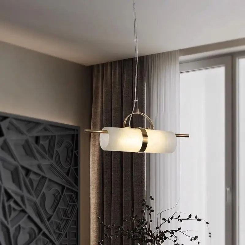 Simple LED Spanish Natural Marble Pendant Lamp Designer Dining Bedroom All Copper Ceiling Pendant Lamp Indoor Home Decor Fixture