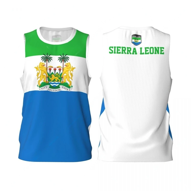 Sierra Leone Flag Basketball Tank Tops Summer Fashion National Emblem 3D Printed Sleeveless T Shirts Loose Quick Dry Sports Vest