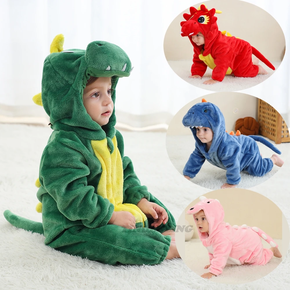 Monkey Dinosaur Animal Pajamas Baby One-piece Bodysuits Newborn Winter Clothes Warm Soft Sleepwear Toddler Kigurumi Pijamas Kids