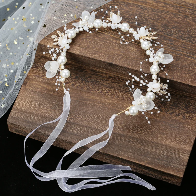 Diademas de perlas para mujeres y niñas, diademas de boda, Tiaras de flores blancas, tocado de moda coreana, joyería para el cabello