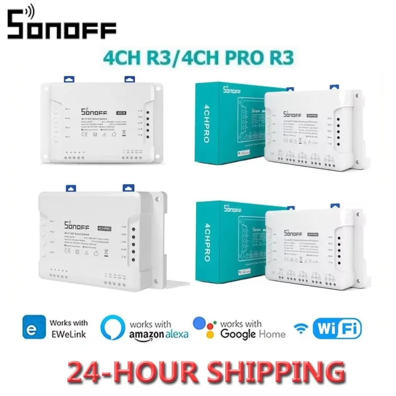 

SONOFF 4CH R3 /4CH PRO R3 4 Gang Smart WIFI Switch 433MHZ Din Rail Mounting Wireless Remote Control Timer DIY Switch Via Ewelink