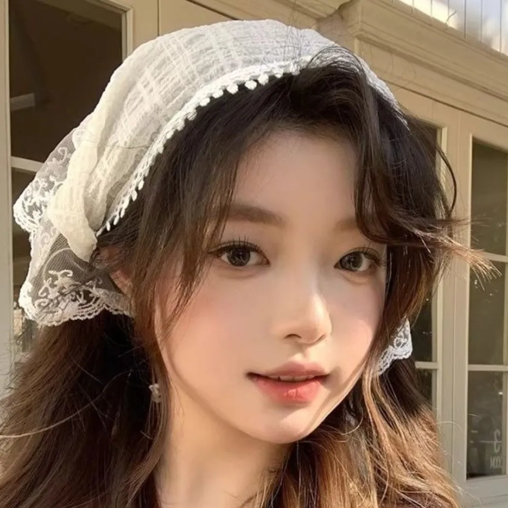 Vintage Lace Scarf Headband Colorful Flower Triangle Headscarf Exquisite Korean Style French-style Hair Scarf Music Festivals