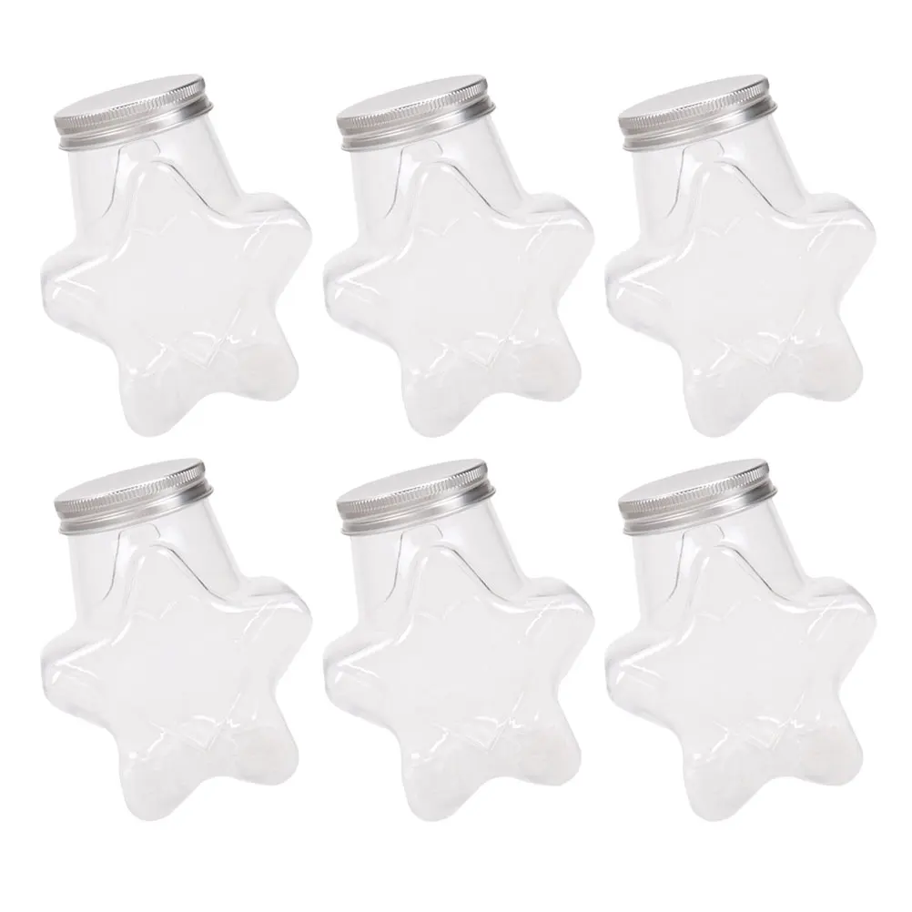 

6pcs Cold Drink Bottles Transparent Star Shape Juice Containers Portable Plastic Beverage Bottles For Dessert Shop Outdoor Use