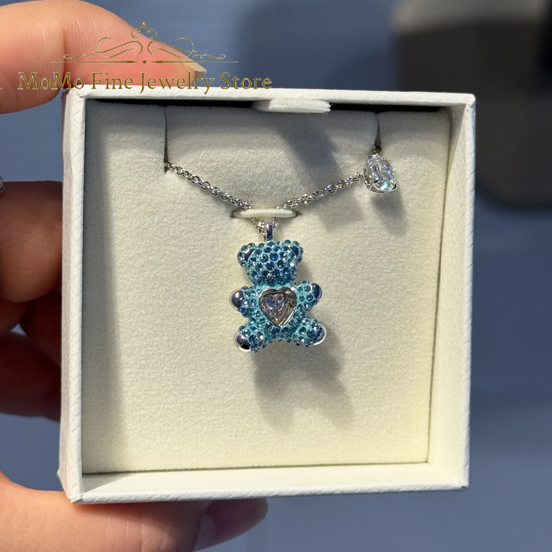 

Original 2025 New Trend Fine Party Jewelry Charming Blue Bear Jumping Crystal Luxury Necklaces Bracelets Romantic Gift for Women