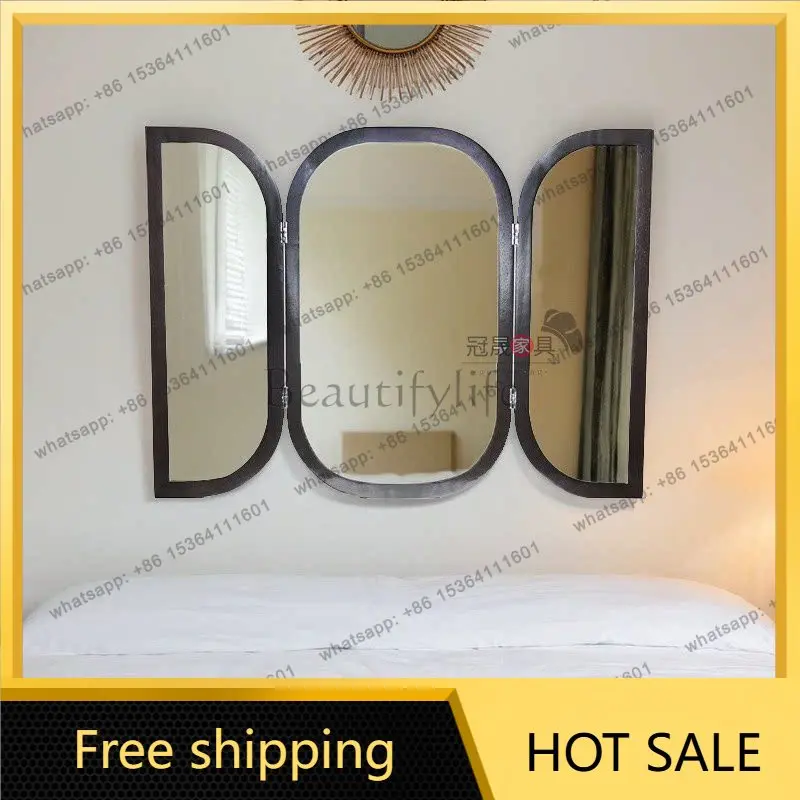 LS American retro makeup wall hanging wall three-sided folding mirror French dresser desktop three-fold mirror