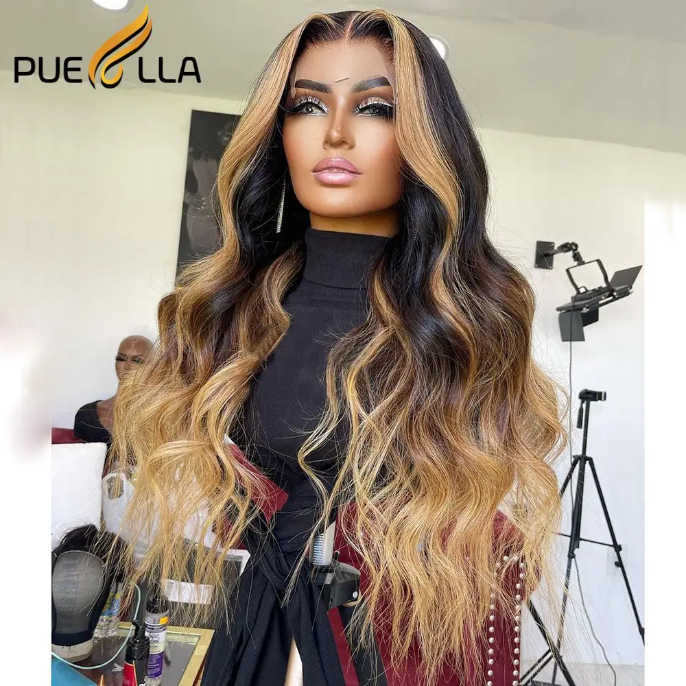 Highlight Honey Blonde Colored 13X4 Lace Front Wig Ready To Wear Ombre Brown Human Hair Closure Frontal Wigs Preplucked