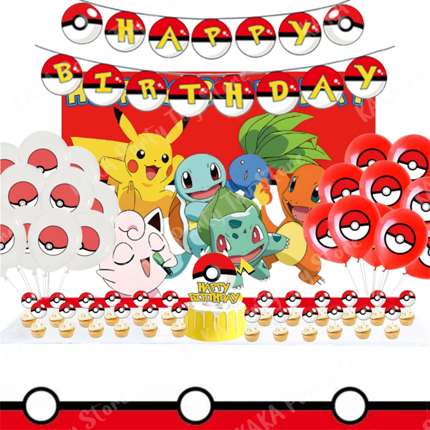 Pokemon Birthday Decorations Pokeball Balloons Decor Tableware Paper Cup Plate Napkins Gift Bag Party Supplies Toys for Boy Gift