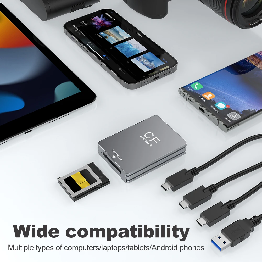 Czytnik kart CFexpress typu B z kablem USB C do USB C/A, czytnik kart pamięci obsługujący Android/Windows/OS dla lustrzanek cyfrowych