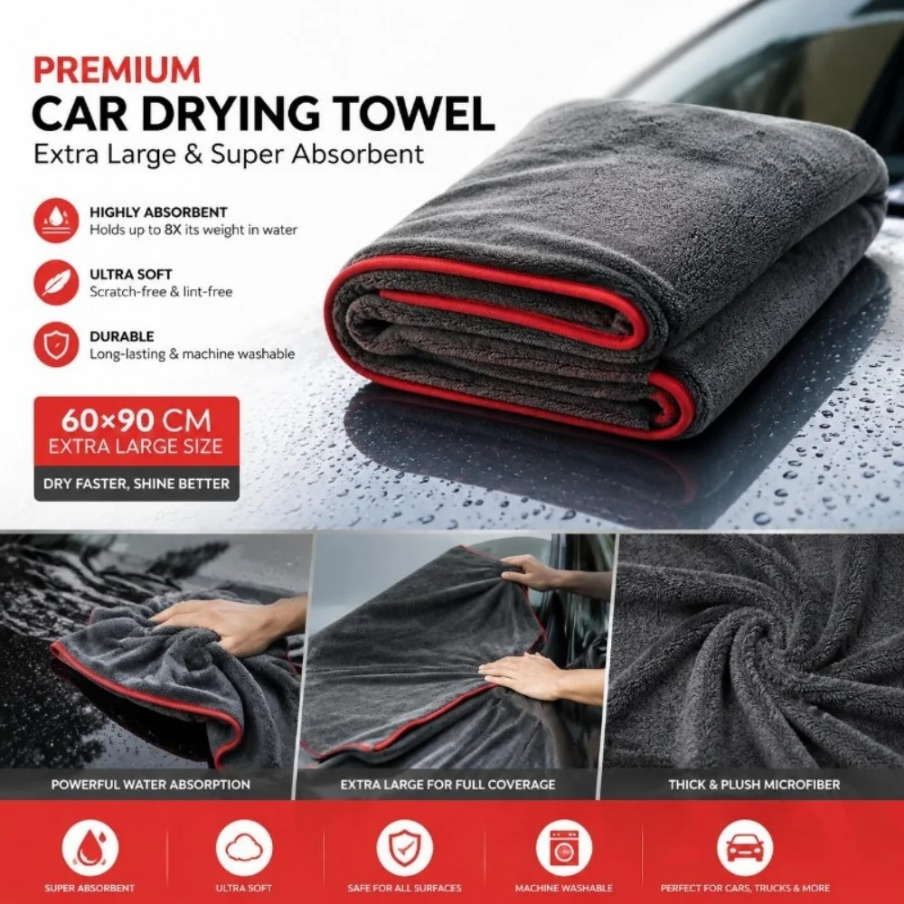 XXL Extra Large Microfiber Car Drying Towel, Ultra Absorbent Thickened Cleaning Towel with Twist Ring Design