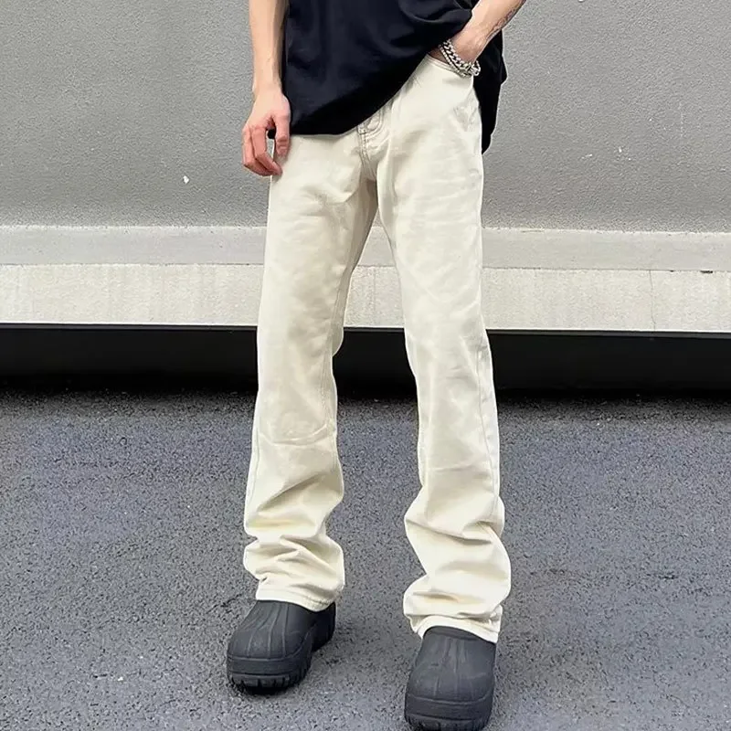 

Jeans Men Denim Pants Long Pant Slim Fit Casual Regular Splice Button Pocket High Waist Straight Trousers Simple Autumn