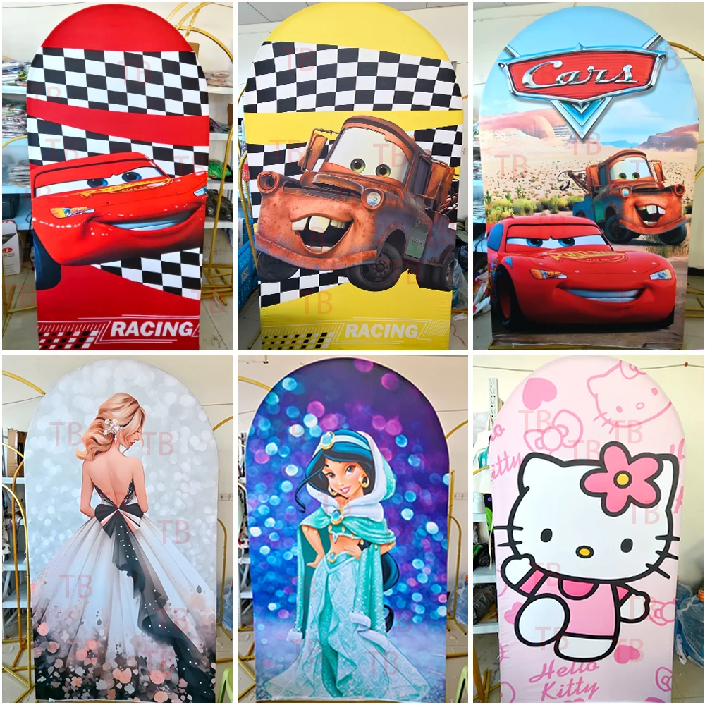 Penutup Latar Belakang Lengkungan Yang Dipersonalisasi Cetak Satu Sisi untuk Perlengkapan Dekorasi Pesta Acara Kain Elastis Pernikahan BabyShower Ulang Tahun