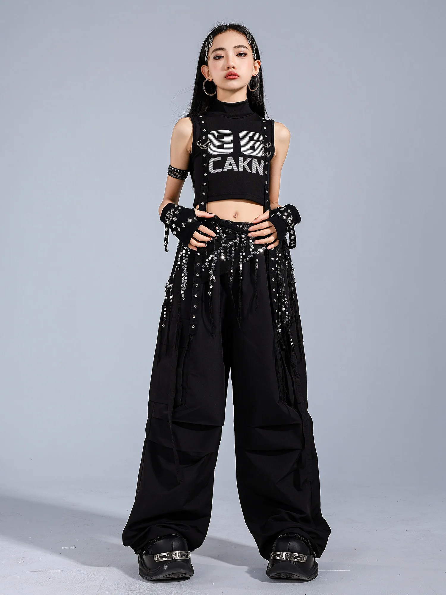 Schwarz Hip Hop Dance Kleidung Für Mädchen Jazz Dance Nabel Tops Hosen Sommer Modern Dance Performance Outfits Straße Tragen BL16701