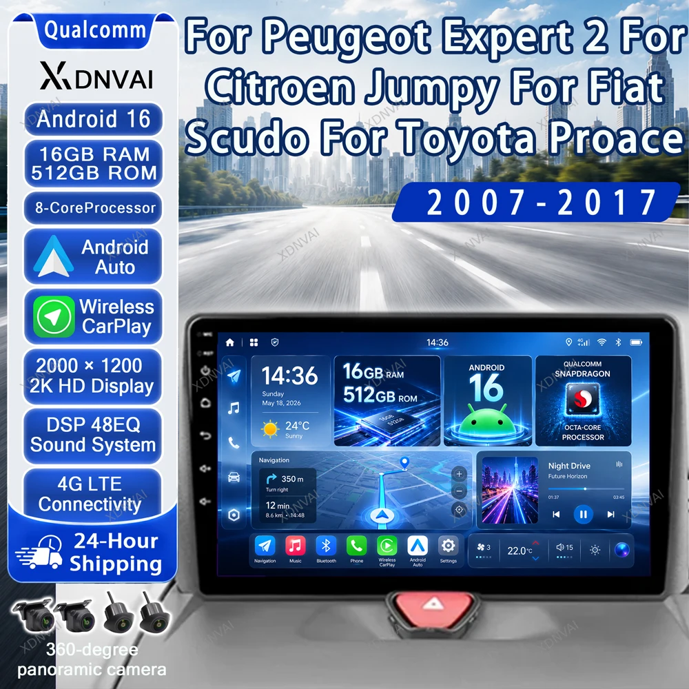 Android 16 Multimedia For Peugeot Expert 2 For Citroen Jumpy For Fiat Scudo For Toyota Proace 2007-2017 Video Player Car Radio