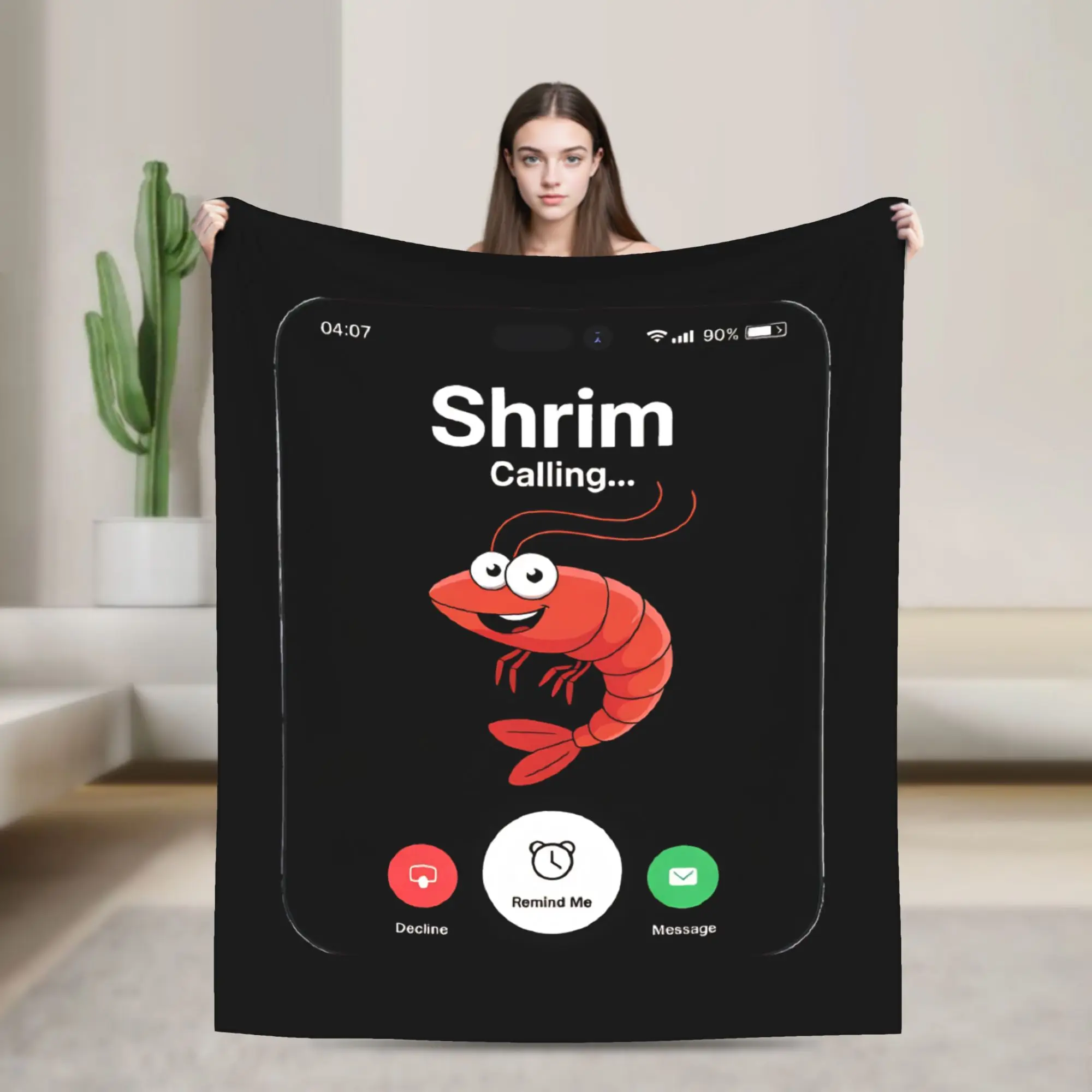 

Shrim is Calling Remind me Message Blanket Fleece Spring/Autumn Lightweight Thin Throw Blanket for Home Couch Plush Thin Quilt