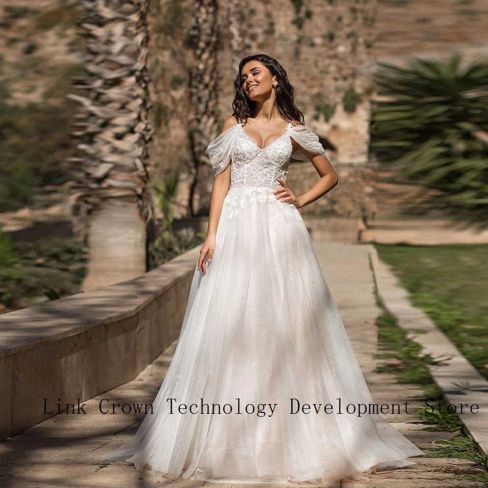 

Ivory Strapless Wedding Dresses for Women New Soft Tulle A Line Bridal Gowns with Lace New Summer New Robe De Mariée