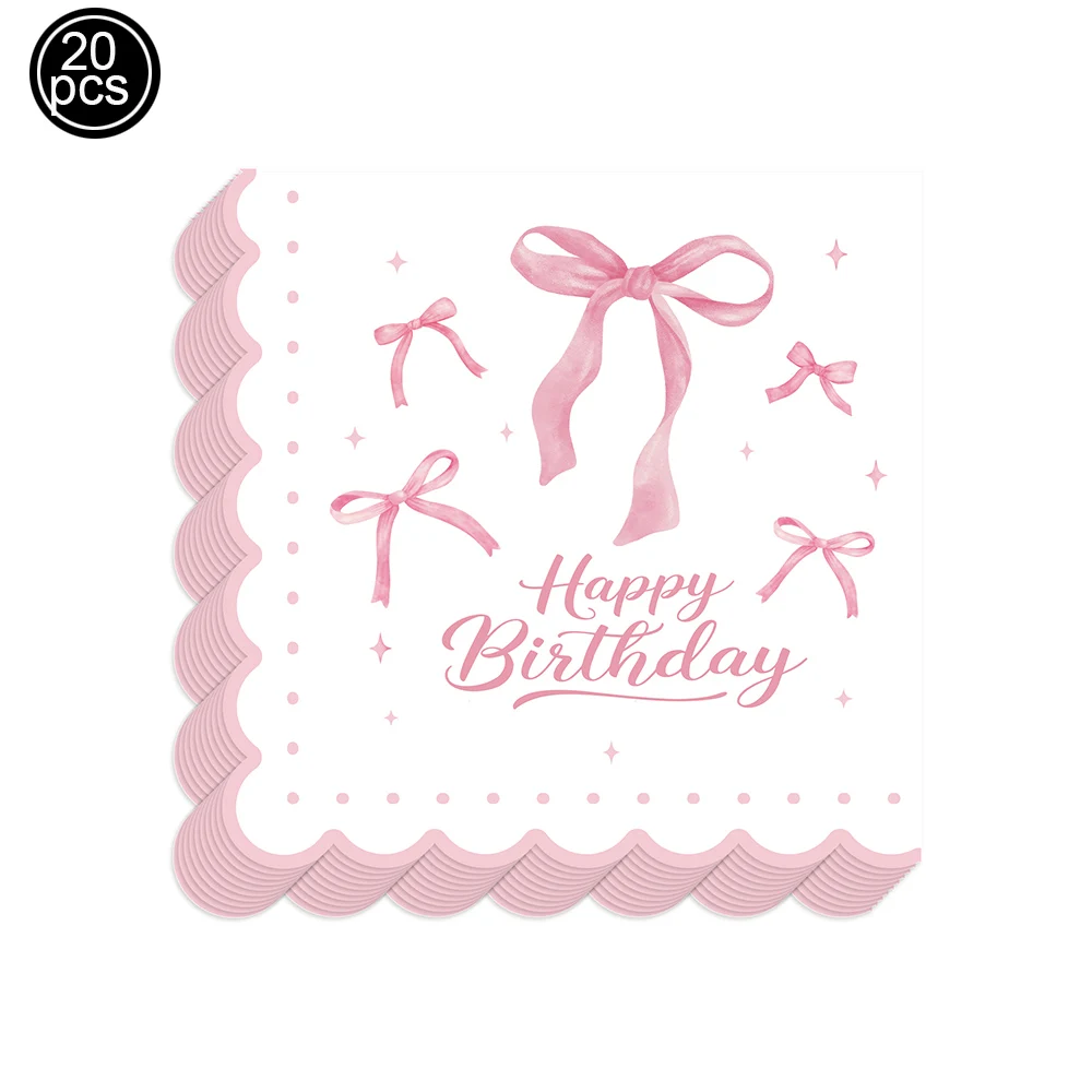 Mädchen Frauen Rosa Schleife Geburtstag Einweggeschirr Party Dekor Babyparty Junggesellinnenabschied Schleife Pappteller Tassen Partyzubehör – Detail 2