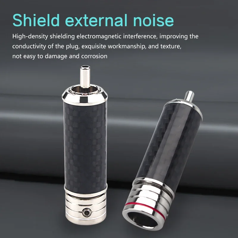 Enchufe RCA chapado en rodio, carcasa de fibra de carbono, conector Adaptador de Audio, 4 Uds.