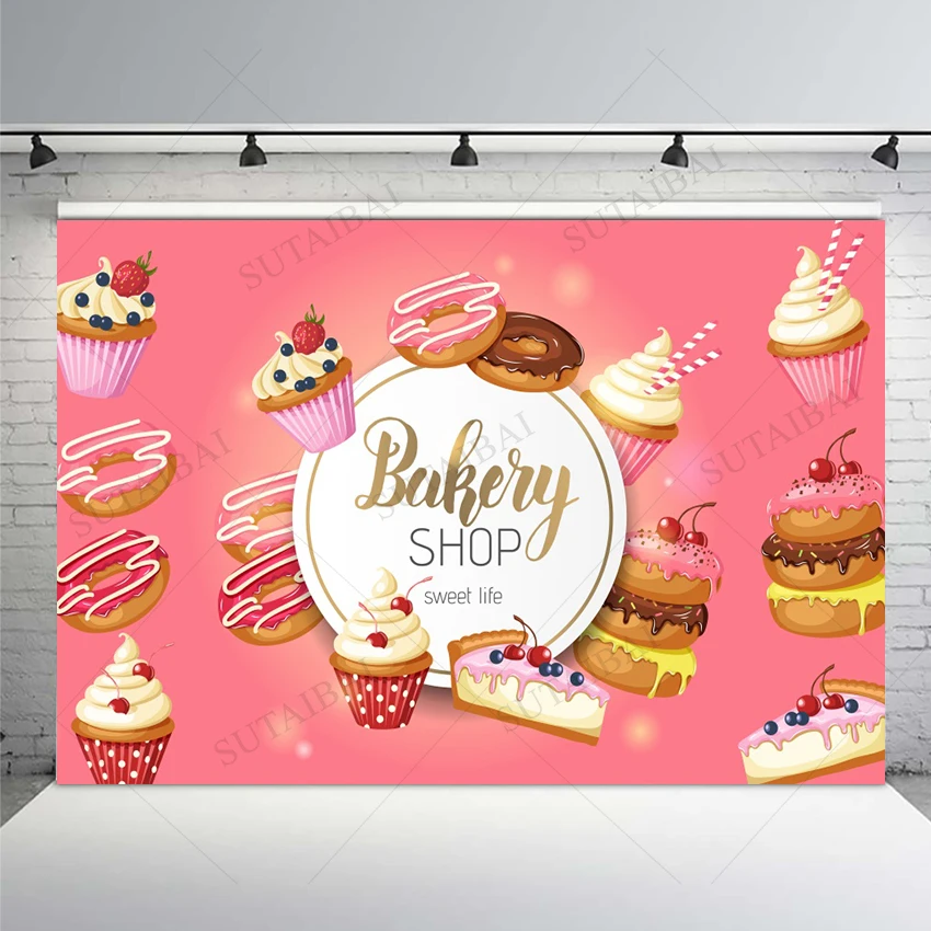 

Sweet Dessert Shop Girl Celebrate Decorate Personalized Background Cake Donut Banner Poster Family Portrait Photocall Booth Prop