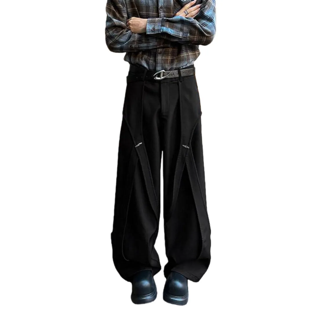 

Широкие брюки унисекс, новинка 2025 года, мужские деконструированные брюки, многопанельный 3D-дизайн, широкие классические брюки с высокой талией и драпировкой