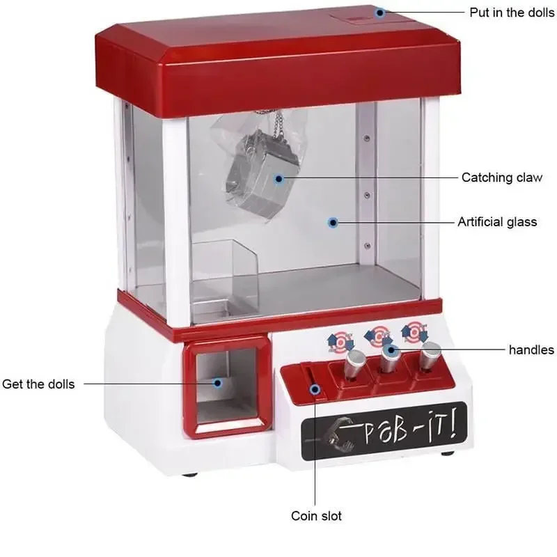 

Clearance random children's claw grabber machine, mini grabber clip doll catch coin game