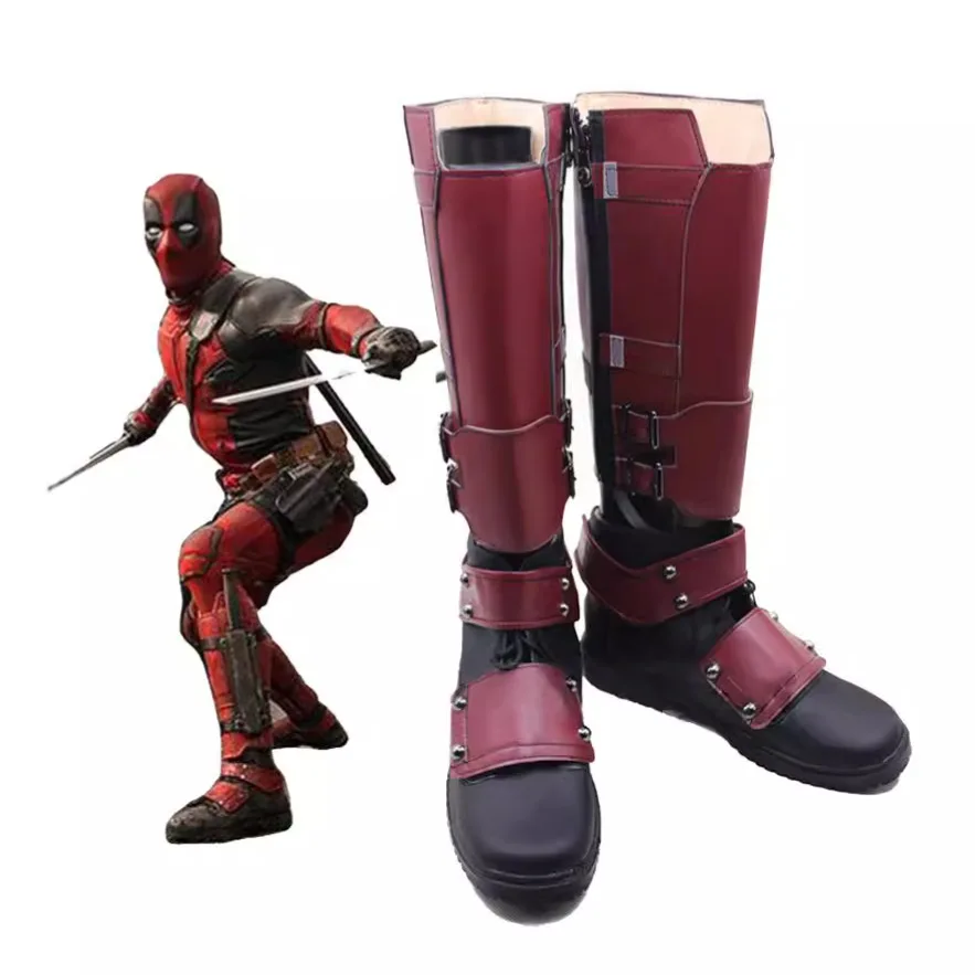 

Red Deadpool Leather Shoes Mid-calf Boots Halloween Masquerade Carnival Performance Party Cosplay Costume Props