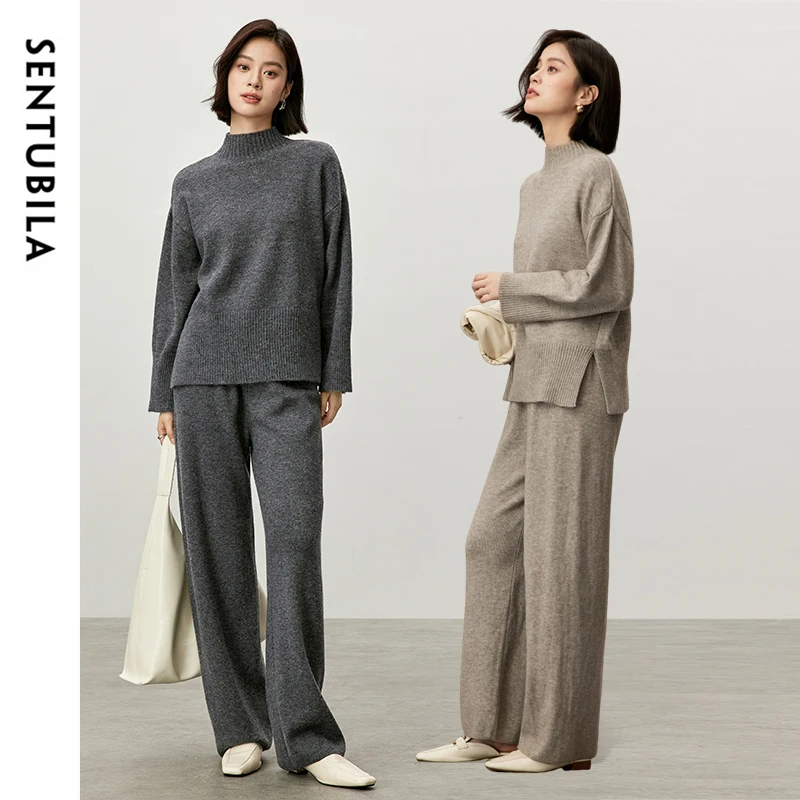 SENTUBILA Comfort Knit 2 Piece Pant Set Women 2024 Winter Knitted Pullover Sweater Elastic Waist Pants Woman Knitwear W44Z57200